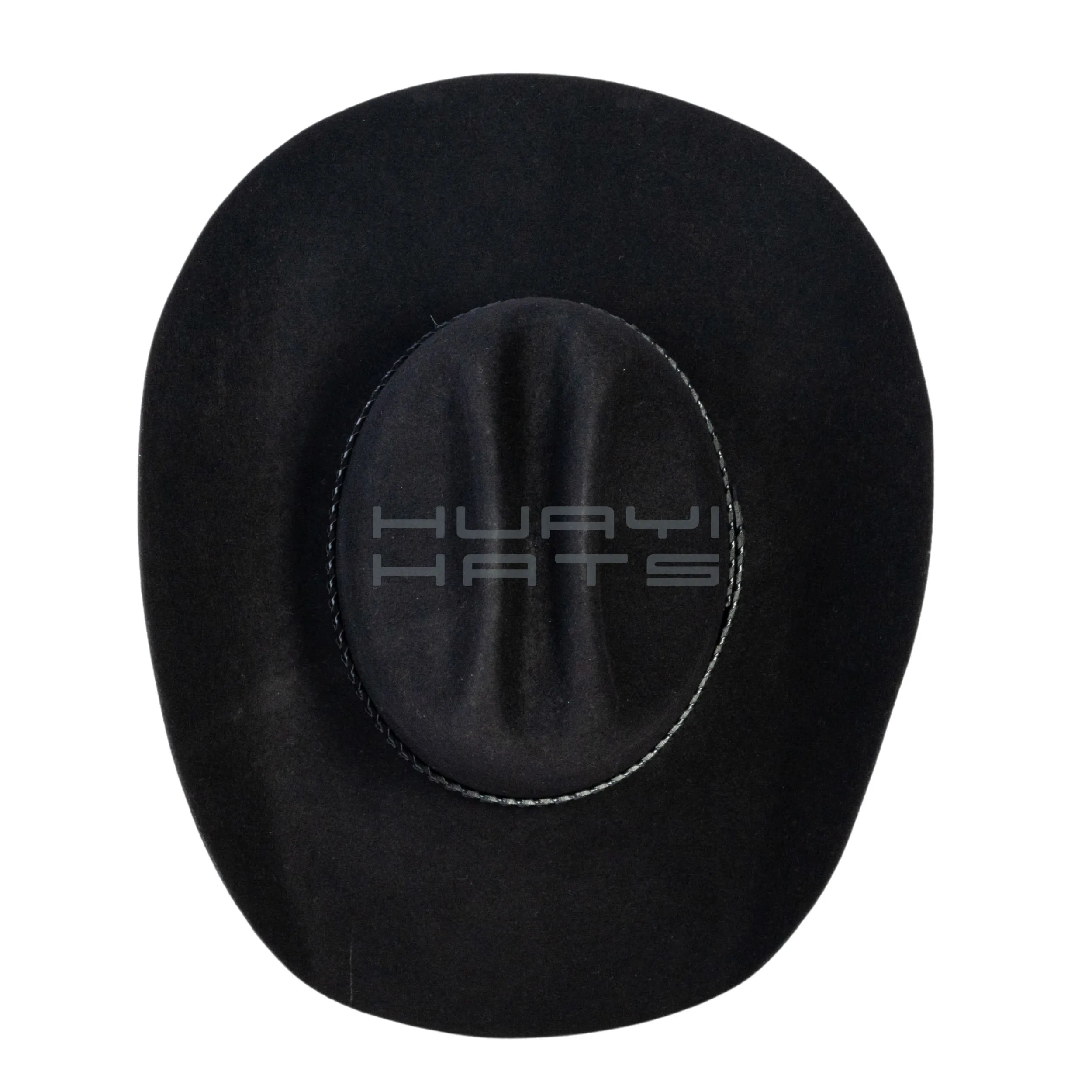 Huayihats Wholesale Custom Black Wool Felt Cowboy Hat With Leather Hatband