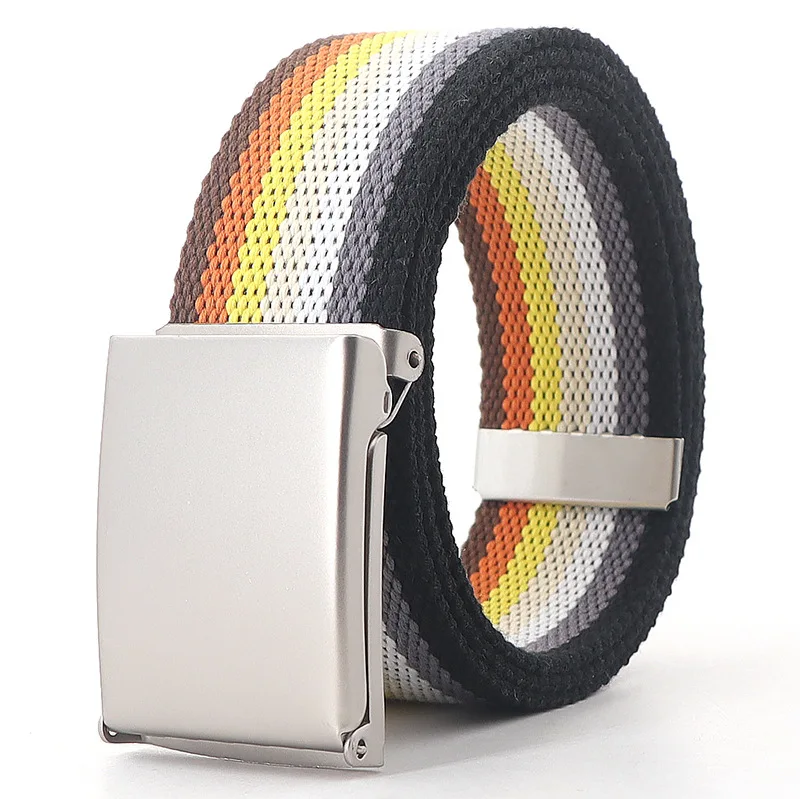 Factory 120cm Rainbow Canvas Belt For Jeans Thick Nylon Polyester Colorful Stripe Fabric Belts for Men Women
