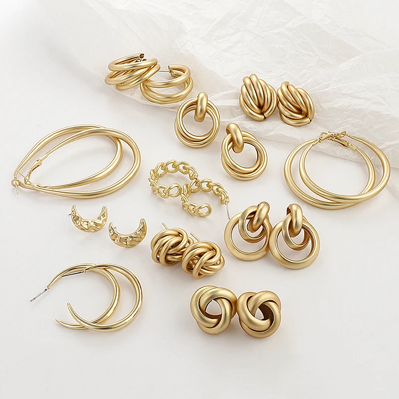 Kaimei European and American cross-border diamond-studded copper buckle earrings star love gold hoop pendant earrings