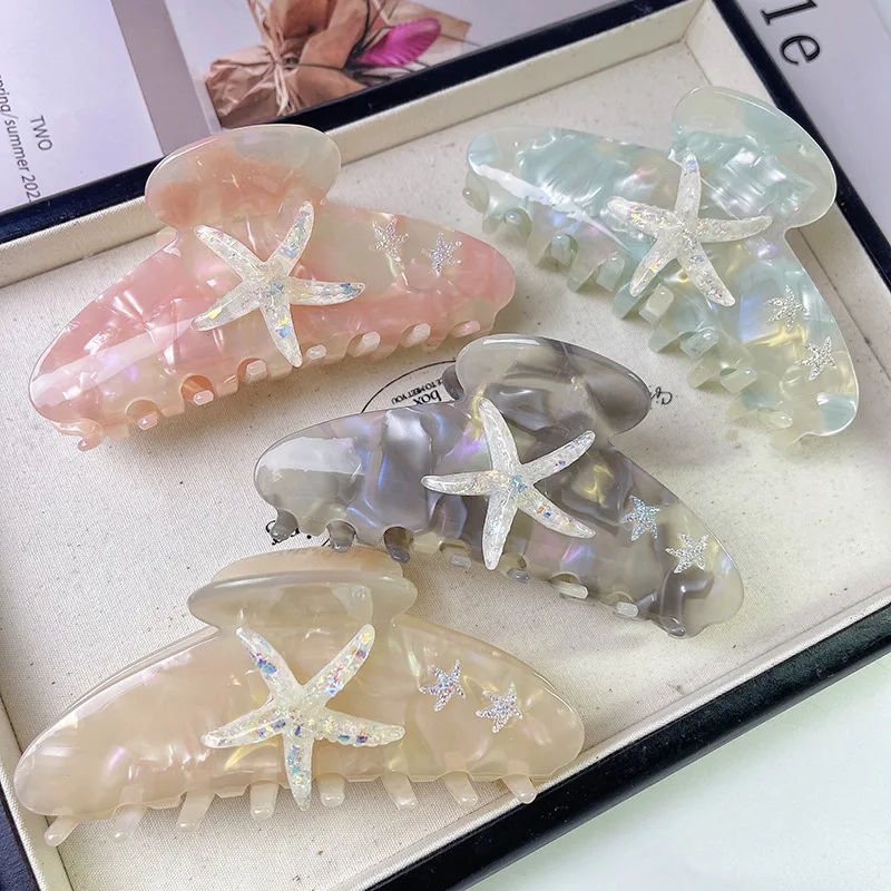 YJL new design Exquisite sea Starfish acetate Hair Claws 11 CM summer sea star acetate claw for women