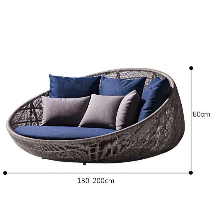 Outdoor comfort high gray waterproof vines lie bed bed terrace balcony vine round bed garden garden swimming pool lazy sofa