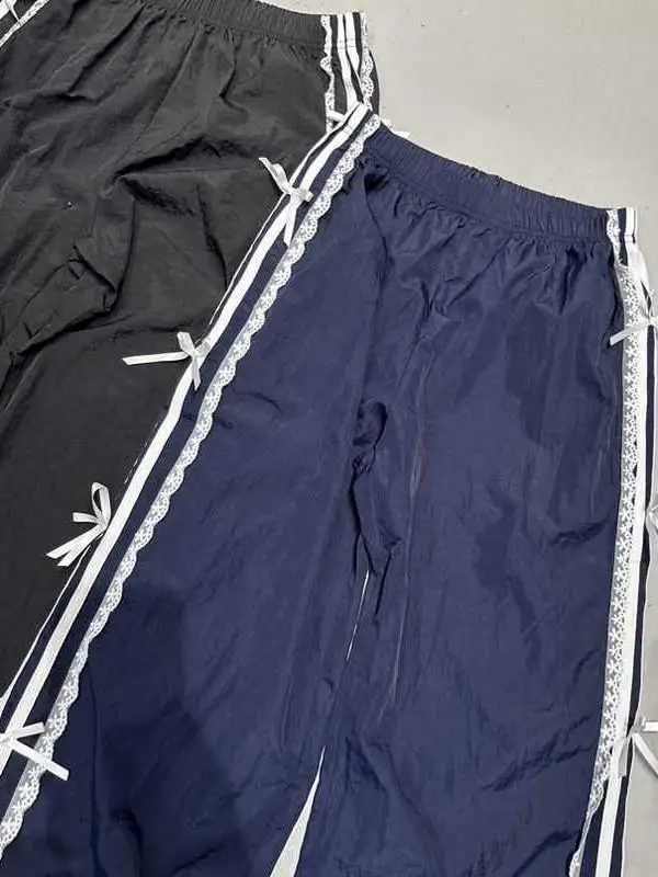 Bomblook Z1029PT01 2024 Striped Lace Bow Cargo Casual Pants Loose Sporty Trousers Slim Fashion Sweatpants for Women