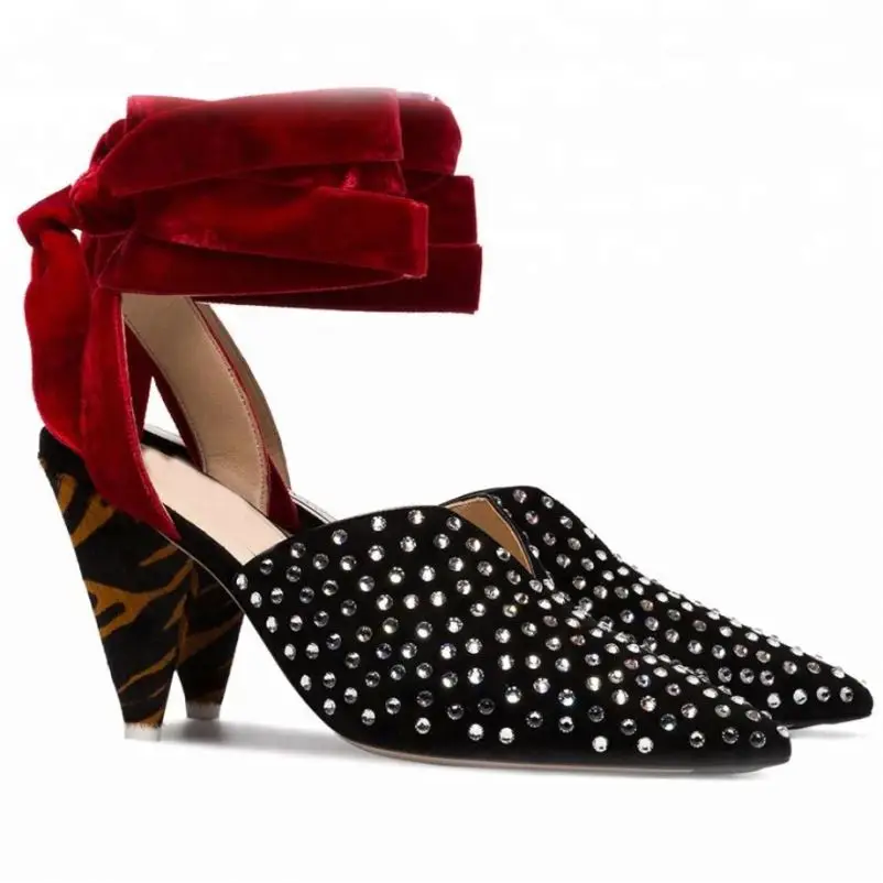 
Wholesale new fashion elegant white diamond lace up shoe design pointed toe spike heel pumps ladies pumps 