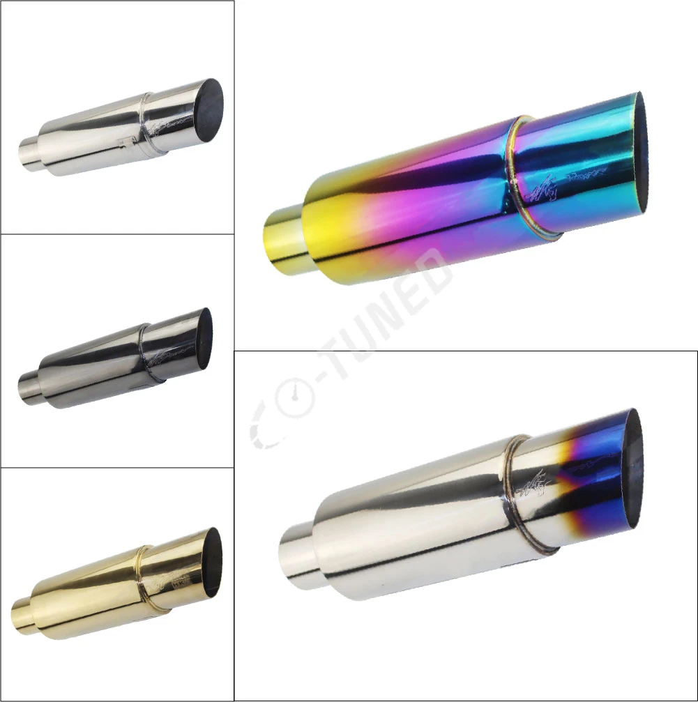 JDM Car Straight Exhaust Muffler Polished Stainless Steel Universal Pipe Tip End Oblique 89mm Outlet 51 57 63mm Inlet