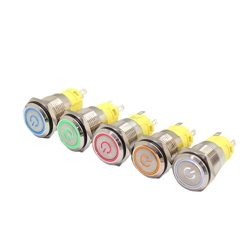 FILN 16mm stainless steel/brass nickel plated latching Momentary 1NO1NC antivandal waterproof  12V 220V led Metal Push Button
