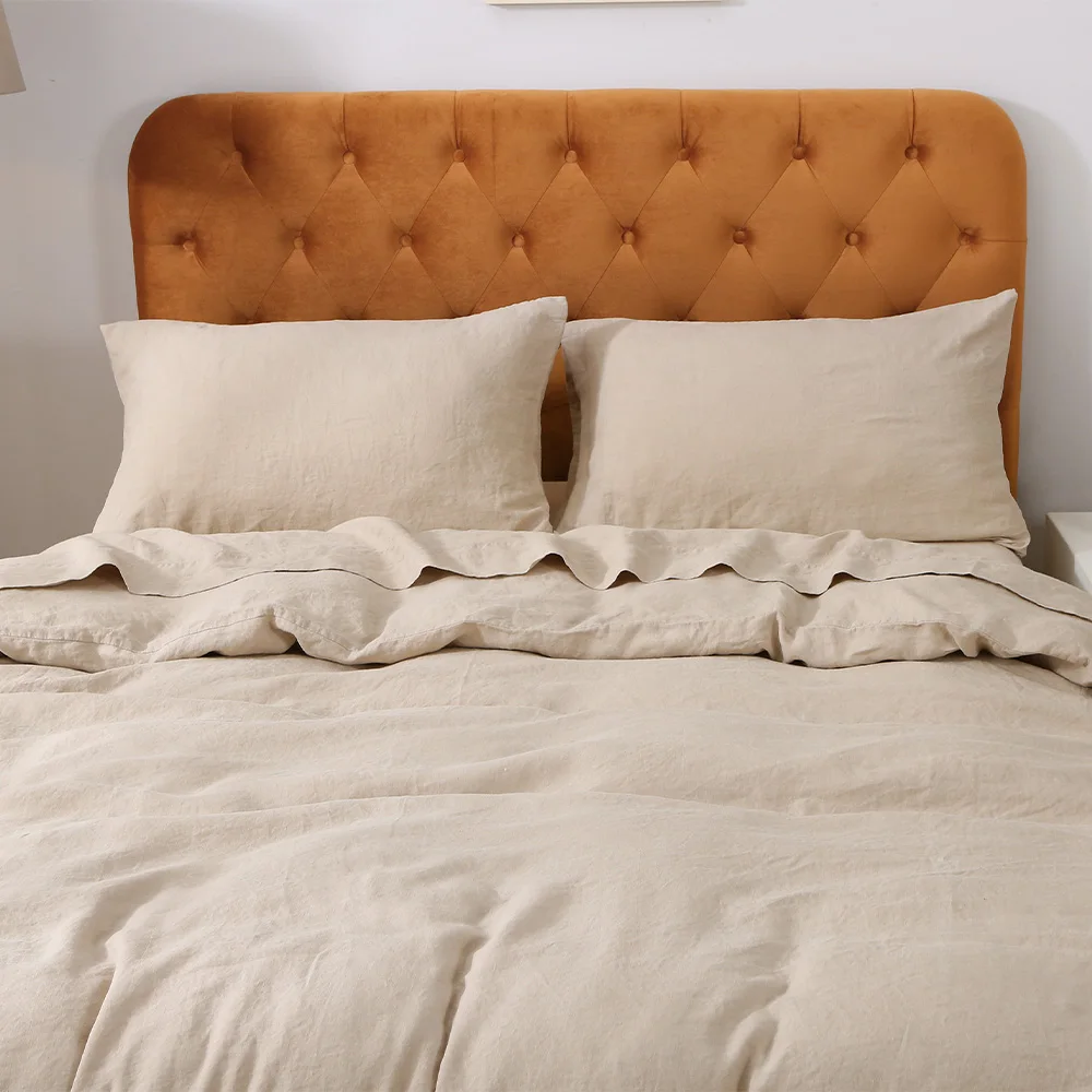 100% Stone Washed French Linen Sheets Duvet Cover Set With Pillowcase