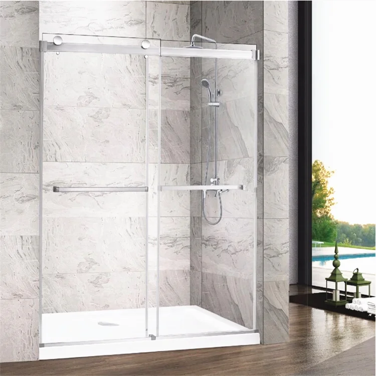 Безрамная ванная комната алюминиевая раздвижная дверь Раздвижная стеклянная