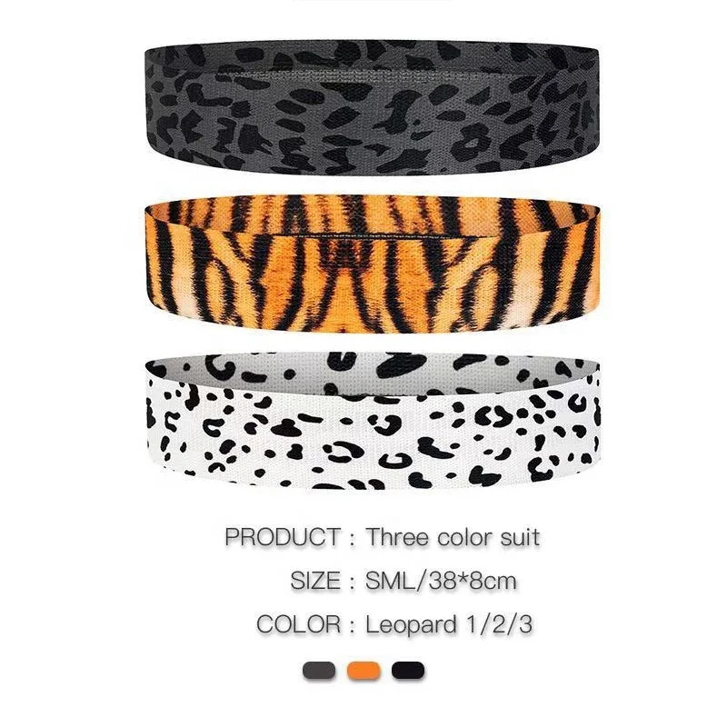 Custom Printing Fabric Leopard Print Exercise Fitness Hip Loop Booty Resistance Bands Set