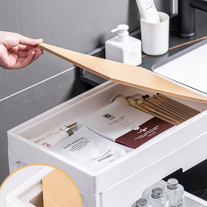 Bathroom beauty salon trolley multifunctional with drawers wooden lid tools snack storage cabinet kitchen shelf