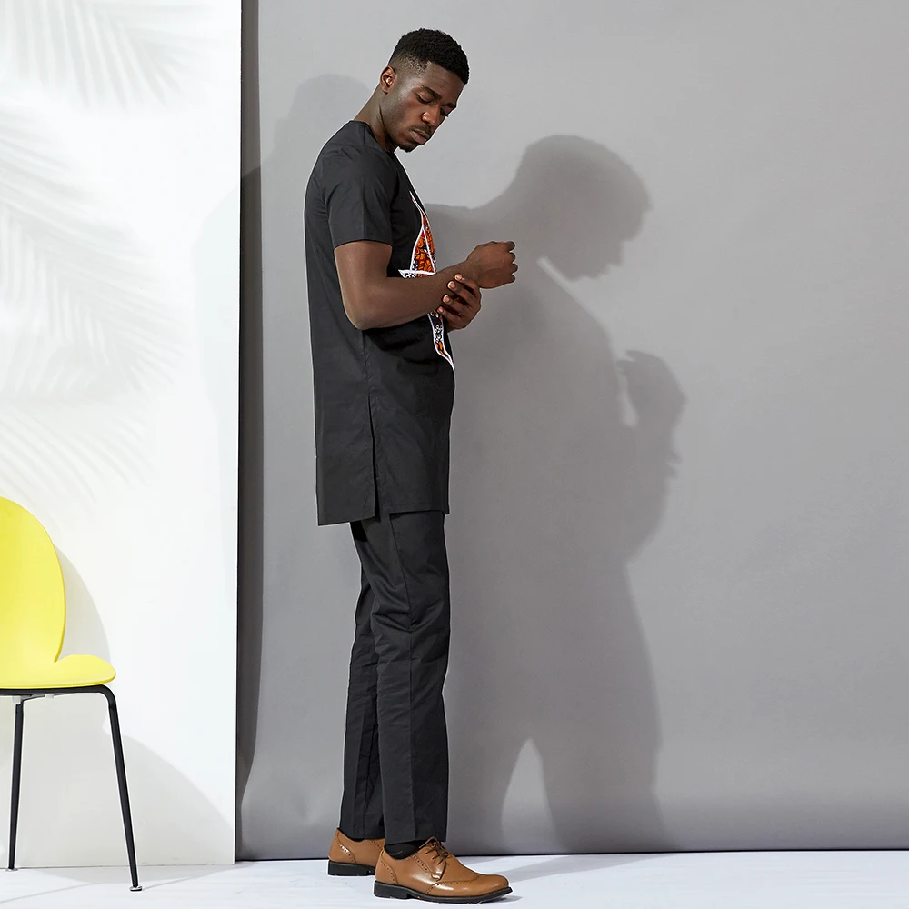 DH137 Продажа рубашки с коротким рукавом и брюки из Африканской ткани для мужчин под заказ комплект из двух предметов