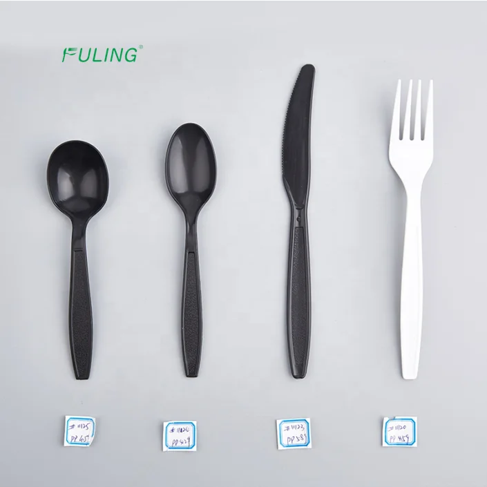 Take-out Disposable Black Tableware Knife Fork Spoon PP Plastic Toughness Cutlery Sets With Napkins
