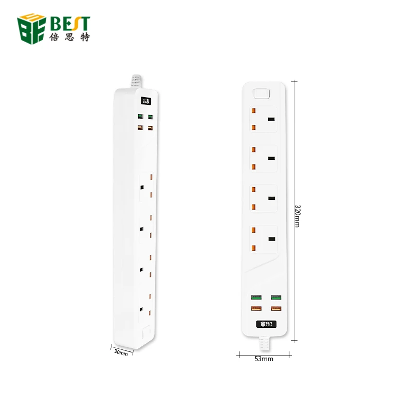 BST-03 мощность полосой, смарт-бытовой электроники Быстрая зарядка 4 USB 4 портов внутренних UK powerplug вытяжная настольная розетка адаптер для розеток британского стандарта