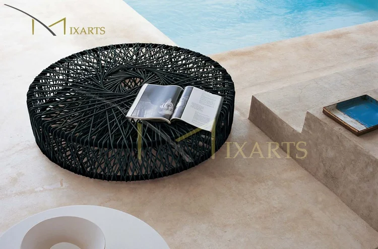 
New Design Aluminum Black Round Plastic Wicker Rattan Dressing Table 