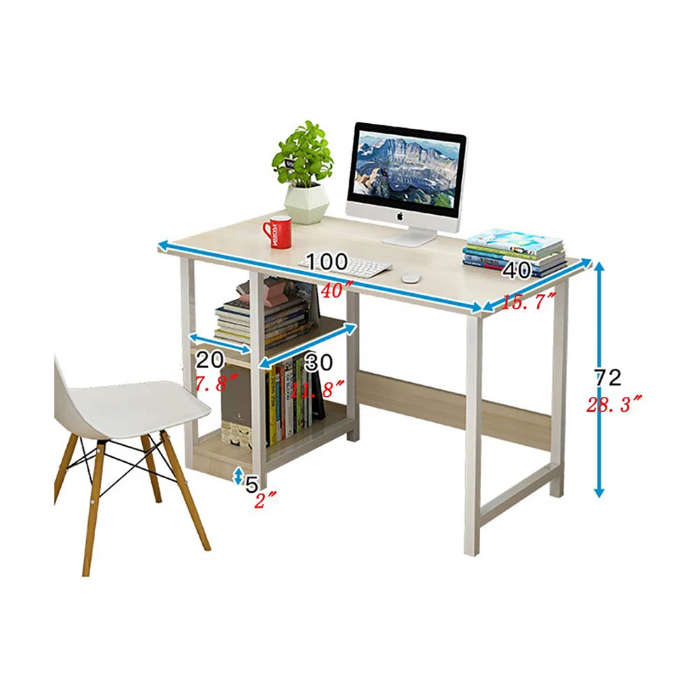 Metal Wooden Study Desk Office Working Computer Table with Two Storage Shelves