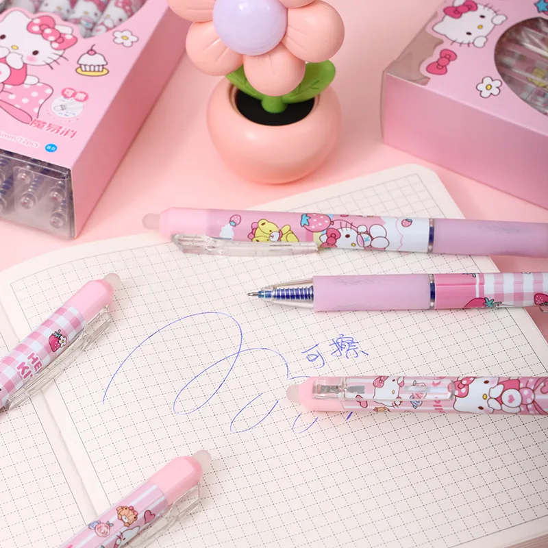 Kawaii Sanrion шариковые ручки для прессования Оптовая Продажа Аниме картонные канцелярские принадлежности Hallokitty стираемые синие