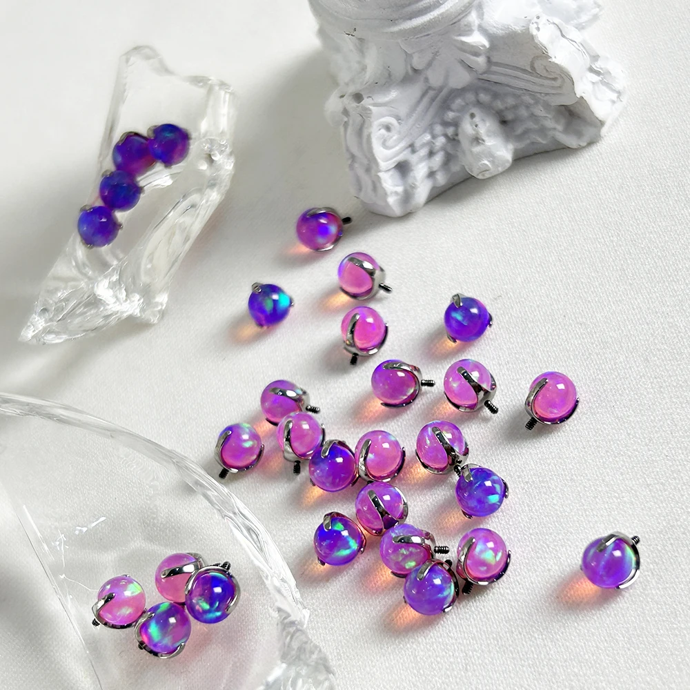 2pcs Body Piercing Studs for Women Jelly Opal 4mm 6mm Claw Setting Titanium Alloy Piercings for Lip Nose Belly Button