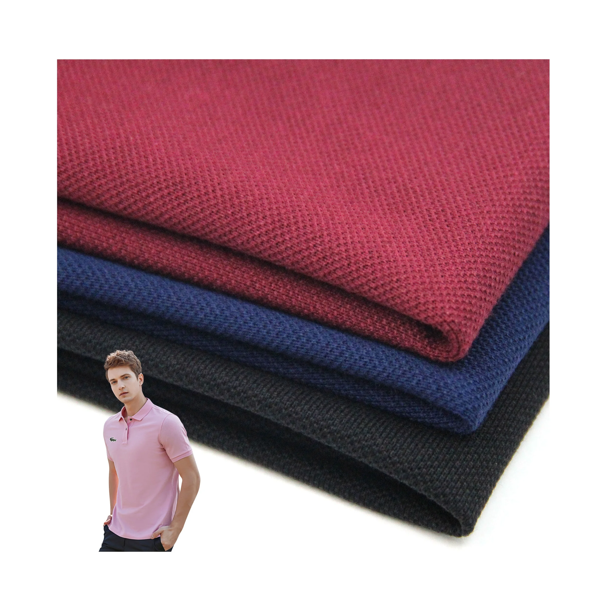 Factory Manufacture Pique Fabric 190gsm Polo Shirt 100% Cotton Fabric Material Custom Made Fabric