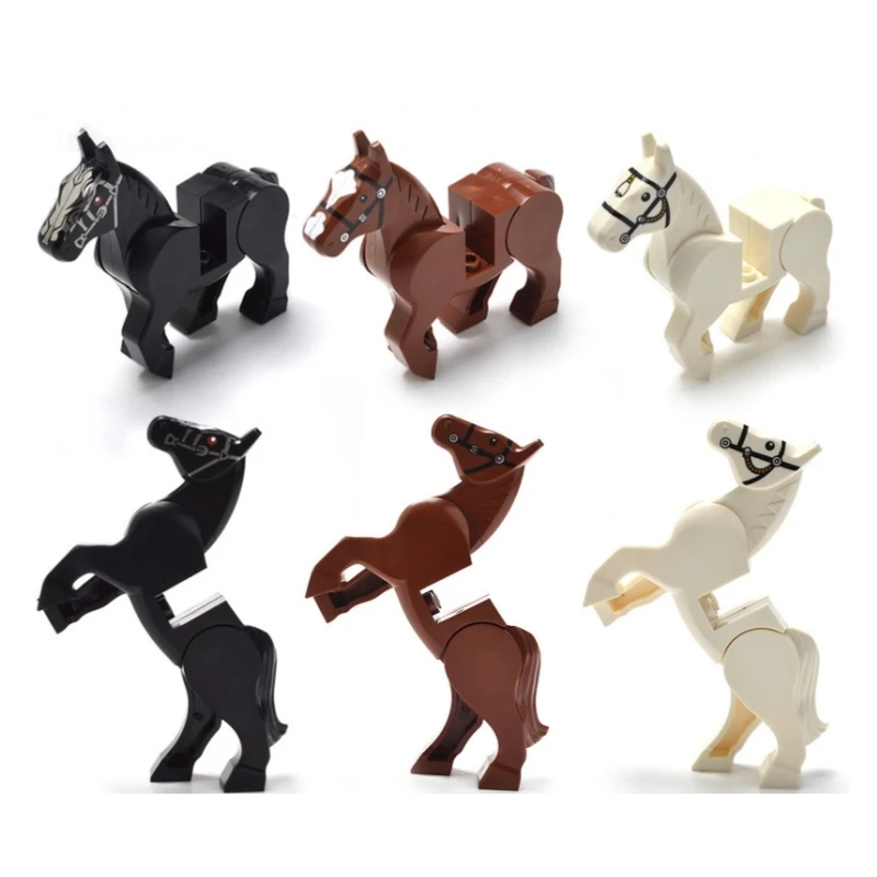 military horse soldier white brown horse Medieval times knight plastic Blocks Building Block Toys for boys Kids