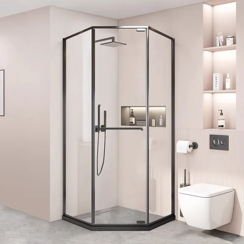Modern 8mm Thick Bathroom Shower Room Dry Wet Separation Narrow Diamond-Shaped Side Sliding Door Bath Screen Glass Material