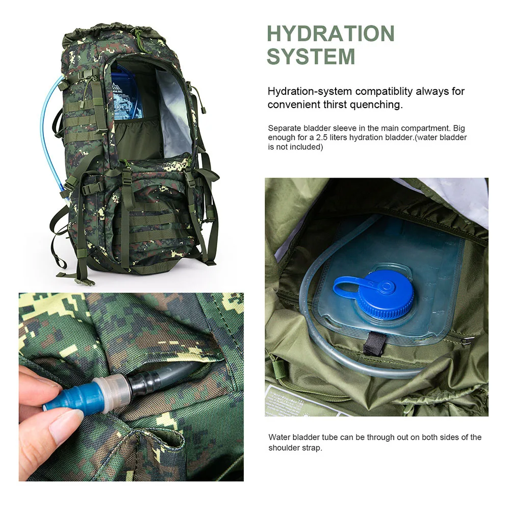 Large capacity outdoor tactical backpack MOLLE Backpack 56-75L male and female travel waterproof rain cover polyester backpack