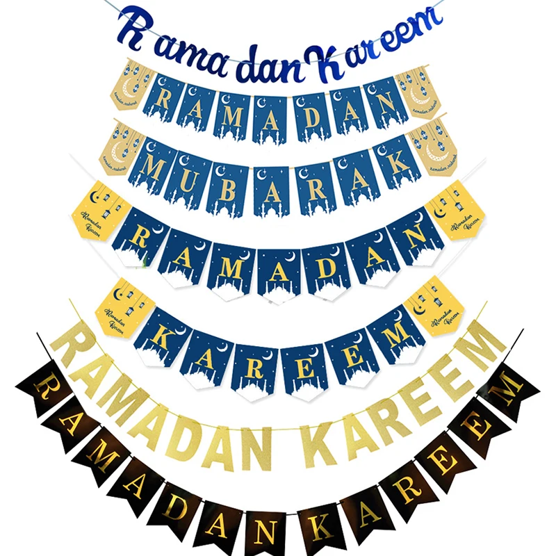 2022 New Paper Ramadan Kareem Banner Ramadan Mubarak Banner Ramadan Kareem Decoration Muslim Party Supplies