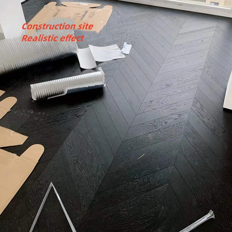 Pure Black Oak Multi-layer Solid Wood Composite Flooring Hotel Office Light Luxury Floor 15mm Oak Engineering Wood Flooring