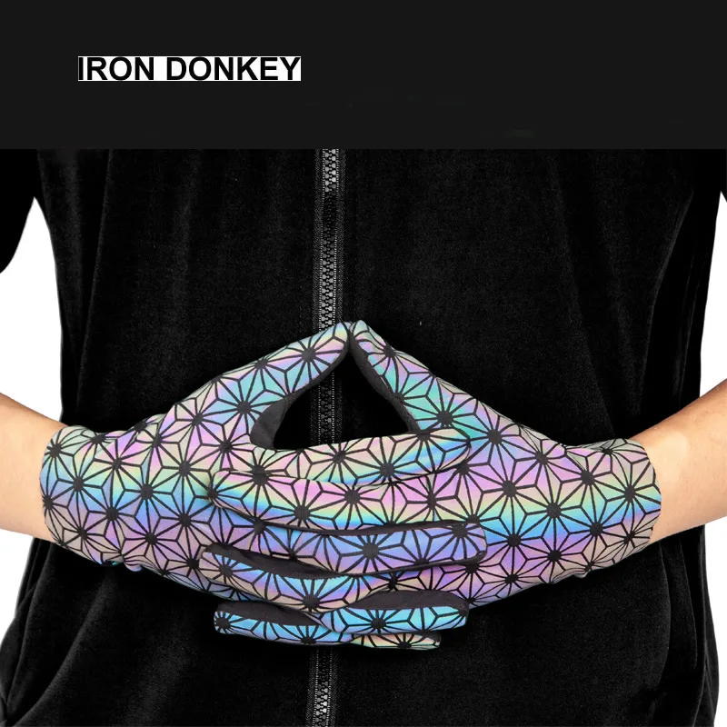 IRONDONKEY Summer Reflective Colorful Riding Gloves Racing Mountain Bike Anti-collision Motorcycle Waterproof Bike Gloves