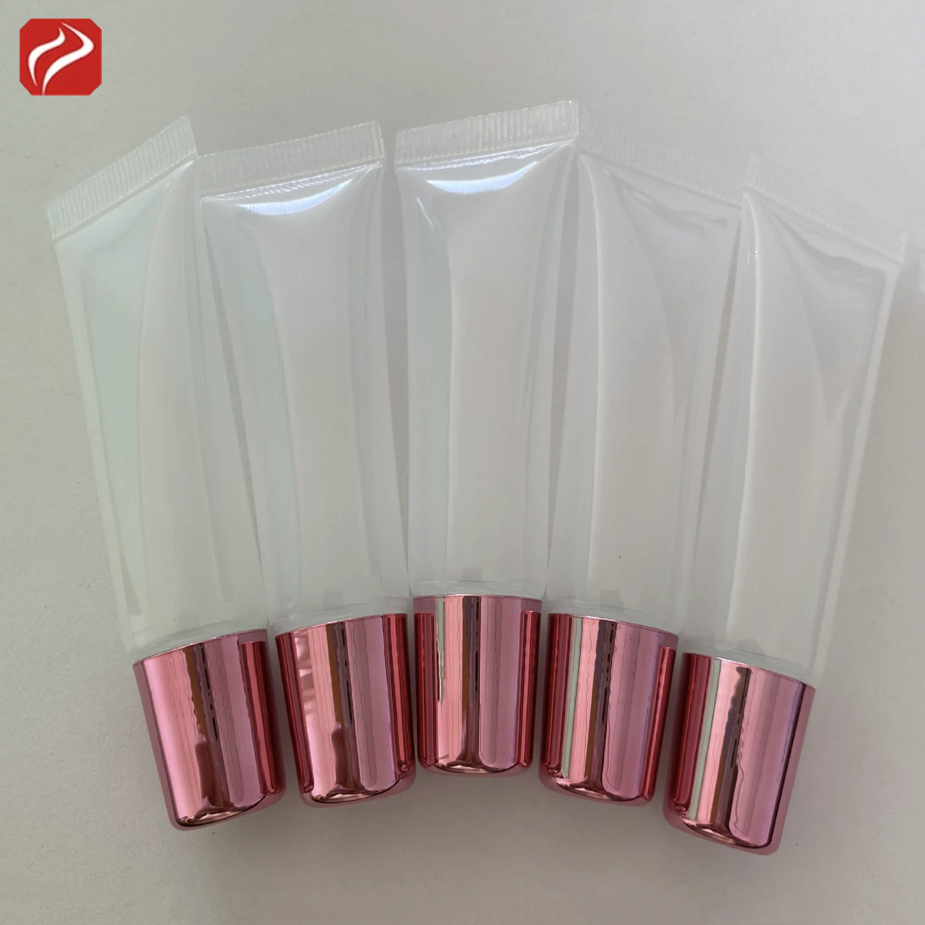 8ml 15ml High quality pink lip gloss tubes lip balm container with gold lid plastic PE tube