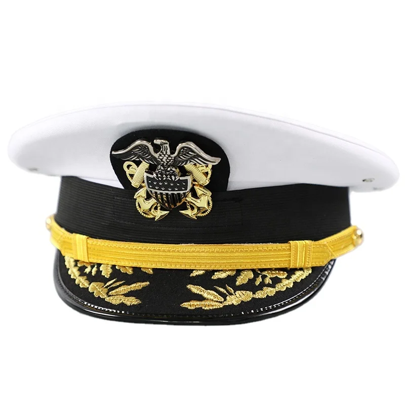 Customize Logo Navy Peaked Cap Military Police Captain Hat Officer Peaked Cap (62575836204)