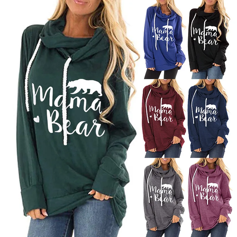 Cross-border European American Foreign Trade Amazon Independent Station Printing Long Sleeve Turtleneck Hat Drawstring Casual