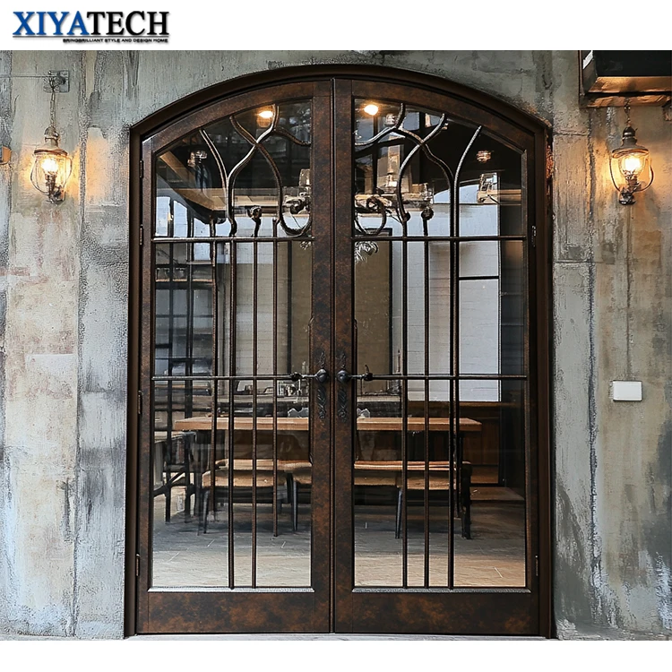 XIYATECH Double Wrought Iron Cast Door Exterior Steel Gate Custom Front Entry Arch French Classica Villa Main Entrance for house
