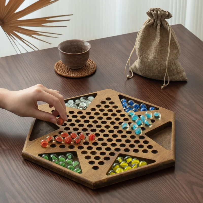 Wood Chinese Checkers Glass Bead Toys Leisure Board Jump Checkers Children Marbles Glass Ball Children Educational Toys