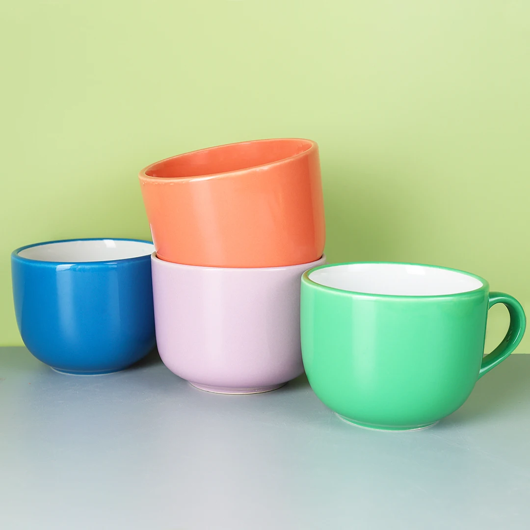 Snack Salad Noodles Dishwasher Microwave Tea Classic Colorful Multicolored 18 oz Wide-mouth Cereal Ceramic Soup Coffee Mugs