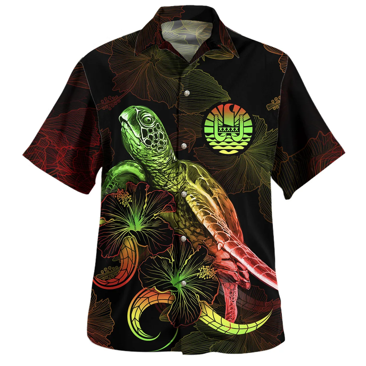 Print on Demand Tahiti Hawaii Shirt Mans Clothes Plumeria Flowers Vintage Style Trim-Fit Shirt Wholesale Sportswear Short Sleeve