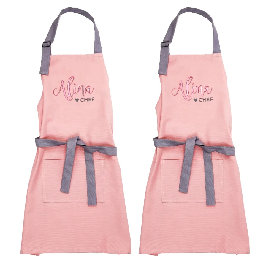 With Embroidery Logo Twilled Combed Cotton Customized Polyester Cotton Fabric Apron With Logo Custom For Women Lady