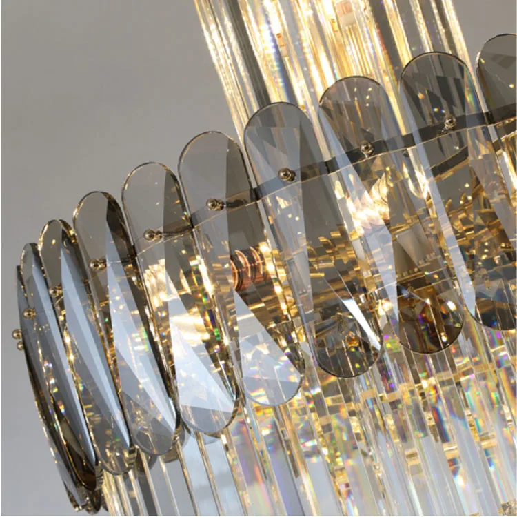 Modern luxury indoor gold large round stairwell stair lighting crystal chandeliers pendant lights for hotel lobby staircase