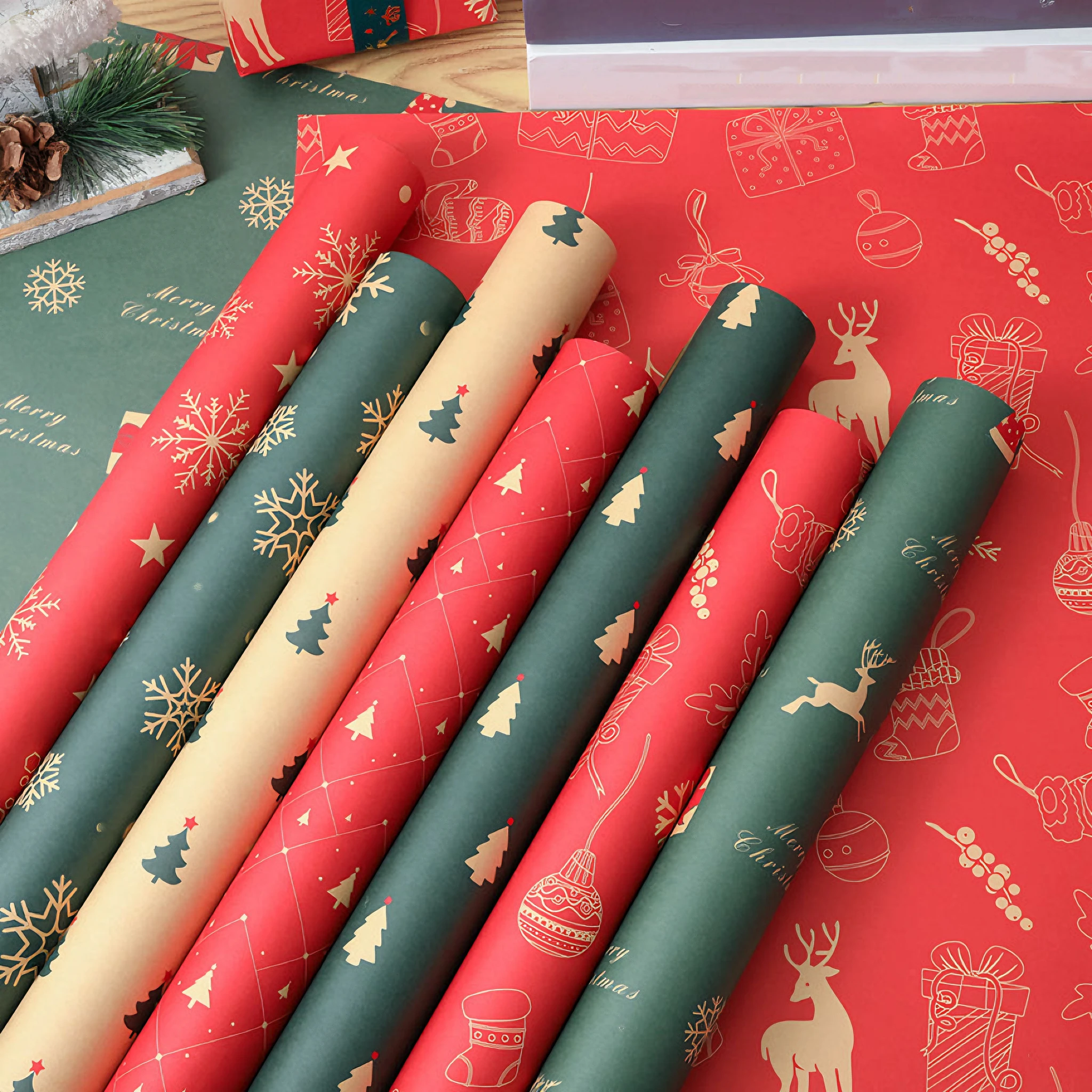 2024 Wholesale New High Quality Christmas Snowman Models Fruit Flowers Gift Wrapping Paper