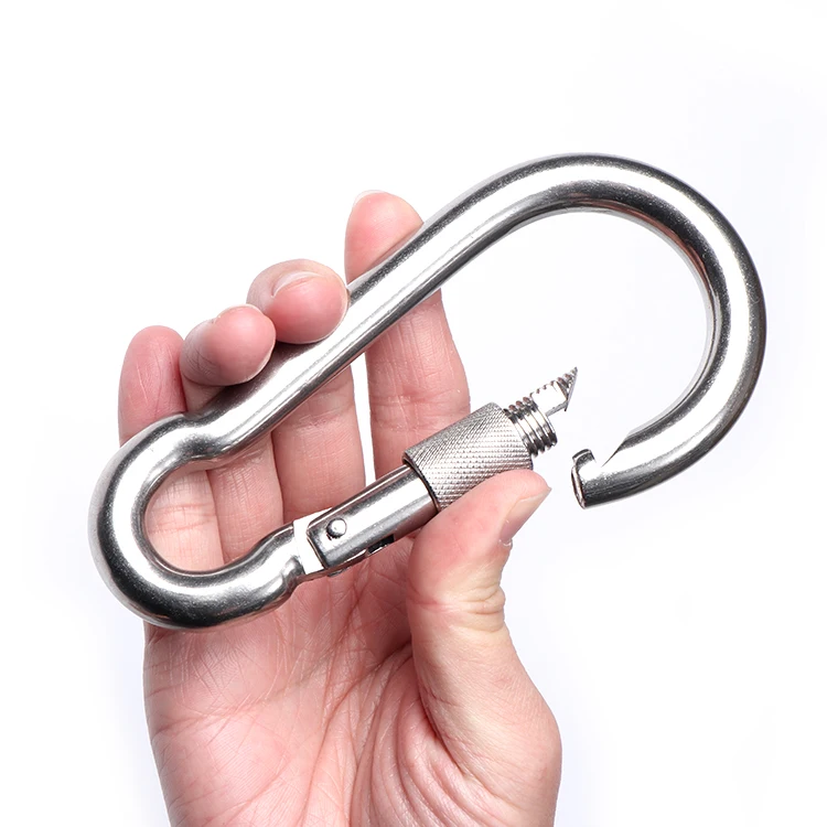 High quality stainless steel 304 spring snap hook with screw lock nut