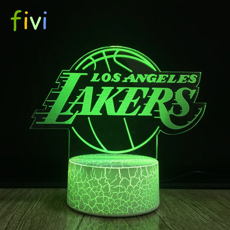 LED Basketball Team Lakers 3D Optical Illusion Lamp Smart 7 Colors Night Light Table Lamp