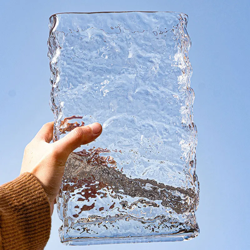 Nordic Style Hot Ins Wind Desktop Decoration Transparent Glass Vase Glacier Hammered Ice Cube Vase