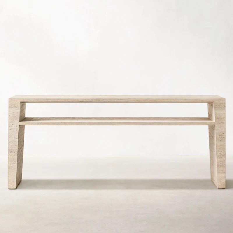 Popular Design Light Beige Travertine Rectangle Stone Console Table For Sitting Room Dining Room