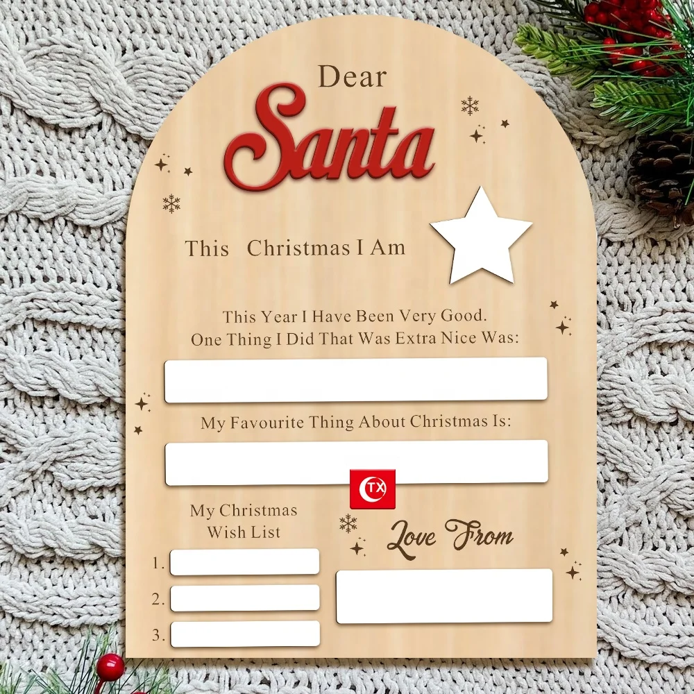 Christmas Wish To Santa Photo Prop Christmas Wish List Reusable Wish List Board for Boy or Girls Christmas Gift Party Decoration