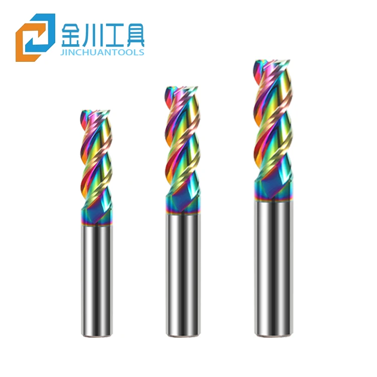 Jinchuan Carbide DLC Coating End Mill 3 Flute High Polished Milling Cutter for Aluminum CNC Machine Tool router bit