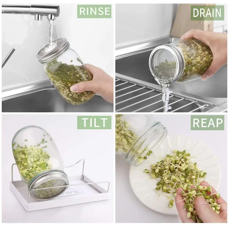 Mason Sprouting Jar Lid With Tray Set White Ceramic Plate And Metal Stand For Filtering Glass Seed Storage