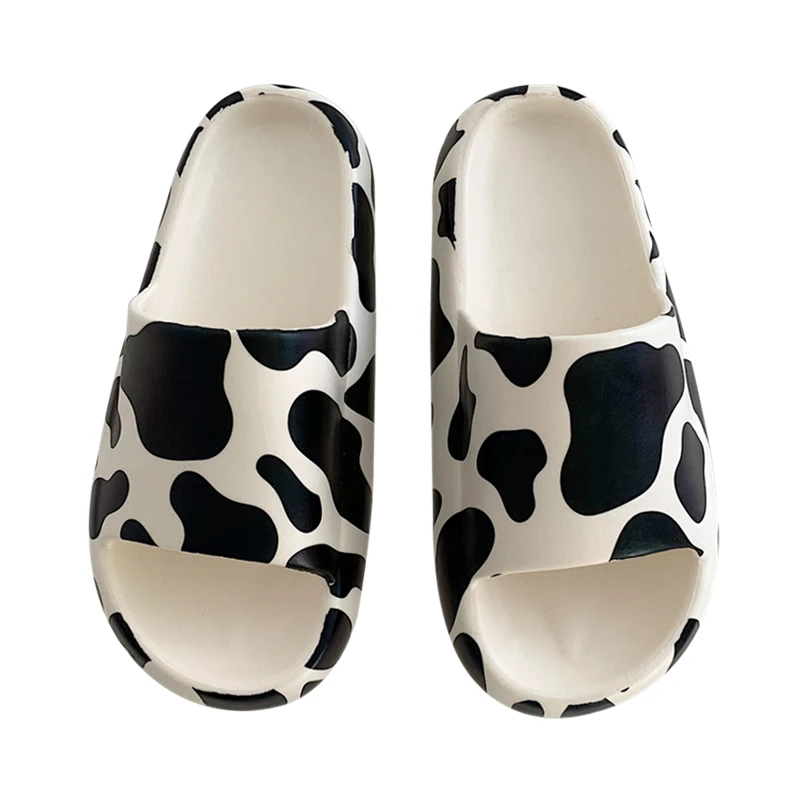 Wholesale Summer Home Cow Pattern Ladies Slippers Black White Thick Bottom EVA Ladies  Outdoor Cartoon Ladies