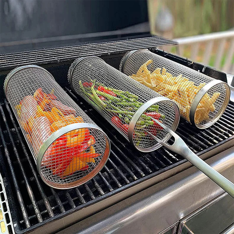 BBQ Grill Camping Cooking Set Stainless Steel Round Barbecue Stainless Steel Grill Net