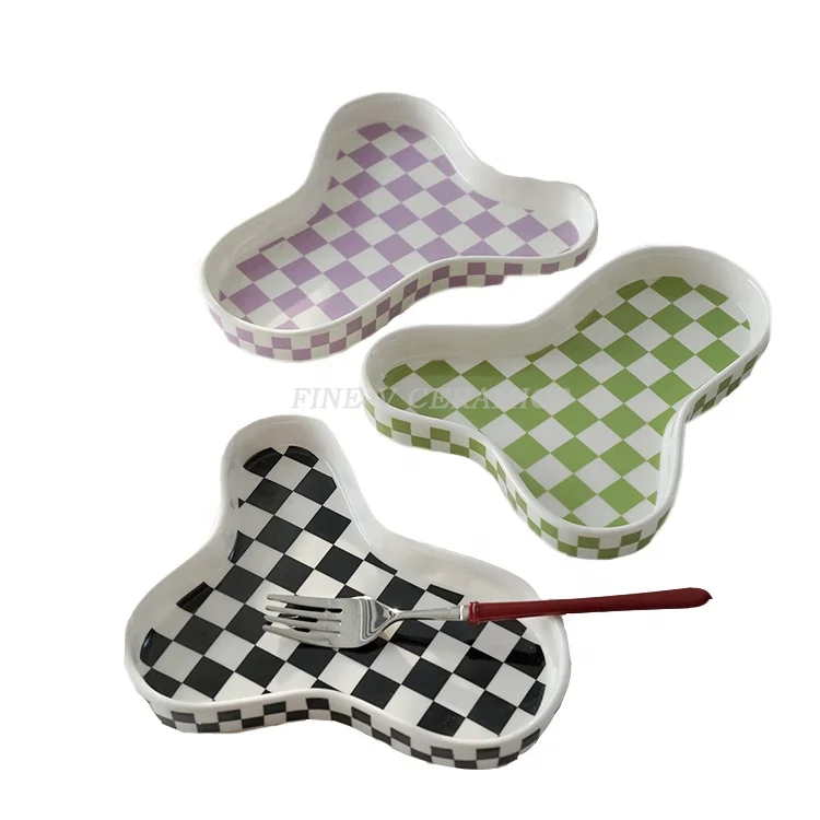 multifunctional decorative storage dish aromatherapy jewelry dessert tray tab Nordic black and white checkerboard ceramic plate