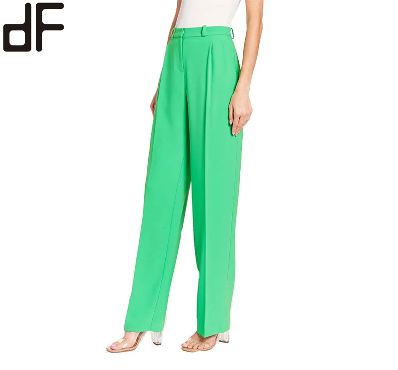 Day Look Fashion  Women New Fashion Long Trousers Plain Color Green Pants For Ladies