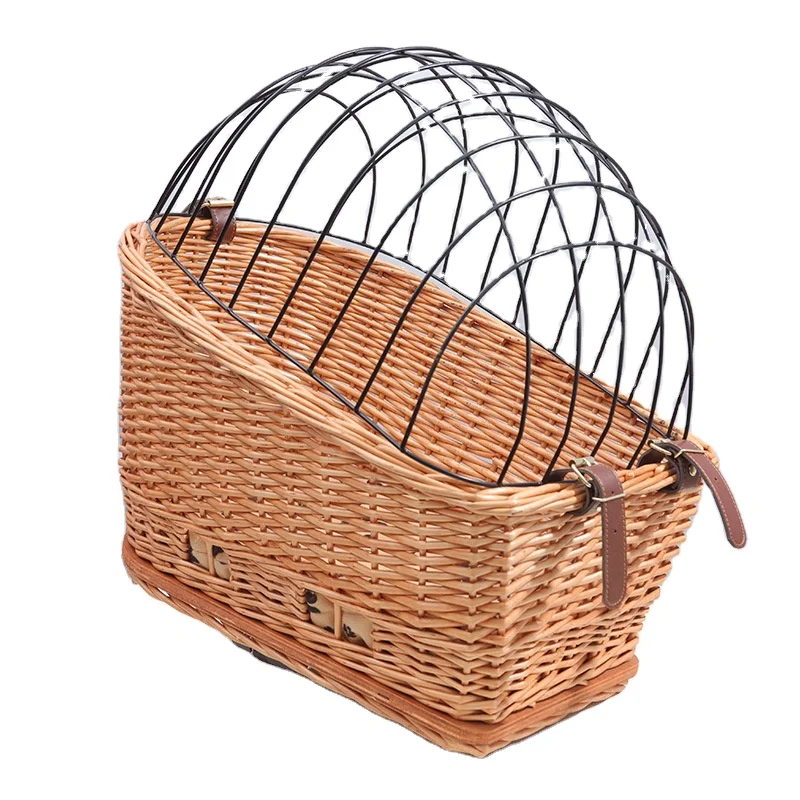 Outdoor Handlebar Removable Shopping Folding Rattan Detachable Dog Carrier Pet bike Basket