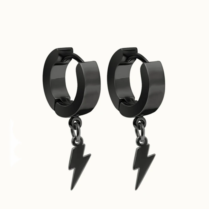 Fast delivery Trendy Chunky silver Huggie Earring stainless steel black pendant hoop earring for Men Boys Drop Dangle Earrings